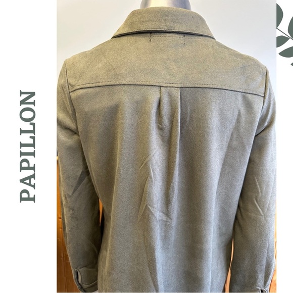 Papillon Shirt Dress Long Sleeve Button Front Faux Suede Microfiber Green Sz XS - Picture 6 of 8